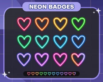 Neon Heart Twitch Badges | Sub/Bit Stream Icons | Digital Download