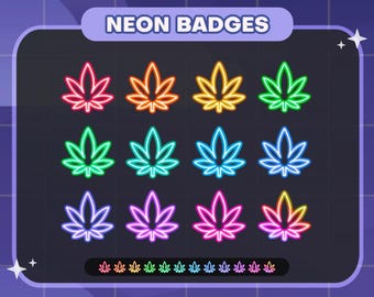 Neon Weed Leaf Twitch Badges | Sub/Bit Stream Icons | Digital Download