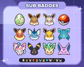 Eeveelution Pokémon Twitch Badges | Sub/Bit Stream Icons | Digital Download