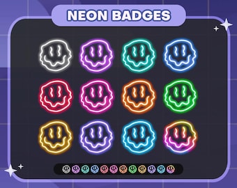 Neon Trippy Smiley Twitch Badges | Sub/Bit Stream Icons | Digital Download