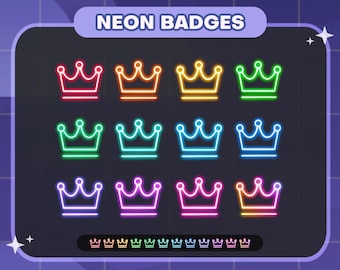 Neon Crown Twitch Badges | Sub/Bit Stream Icons | Digital Download