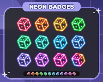 Neon Dice Twitch Badges | Sub/Bit Stream Icons | Digital Download