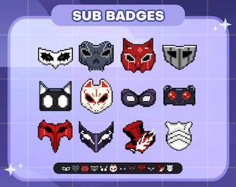 Badges Twitch royaux Persona 5 | Insignes secondaires | Badges à embouts | Animés | Pixel Art | Préfabriqué