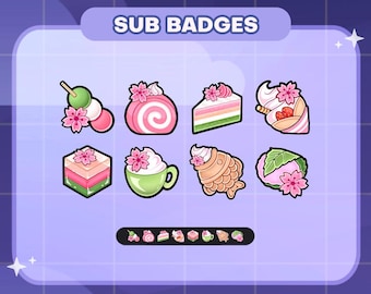 Japanese Sakura Dessert Twitch Badges | Sub/Bit Stream Icons | Digital Download
