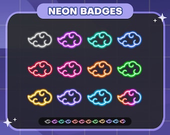 Neon Akatsuki Cloud Twitch Badges | Bit Badges | Sub Badges | Glow | Anime | Premade