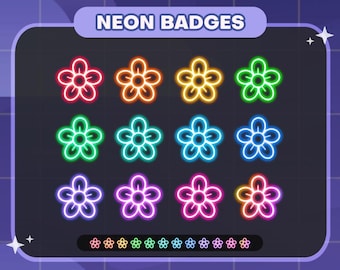 Neon Flower Twitch Badges | Sub/Bit Stream Icons | Digital Download