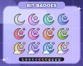 Crescent Moon/Cloud Twitch Badges | Sub/Bit Stream Icons | Digital Download