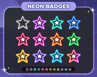 Neon Star Twitch Badges | Sub/Bit Stream Icons | Digital Download