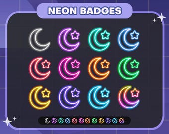 Neon Moon Twitch Badges | Sub/Bit Stream Icons | Digital Download