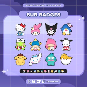 Insignias de Twitch de Kitty y sus amigos / Insignias de suscripción / Insignias de bits / Anime / Kawaii / Prediseñadas