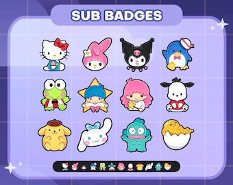 Badges Twitch Kitty et ses amis | Insignes secondaires | Badges à embouts | Animés | Kawaii | Préfabriqué