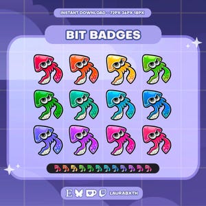 Splatoon Inkling Squid Twitch Badges | Sub/Bit Stream Icons | Digital Download