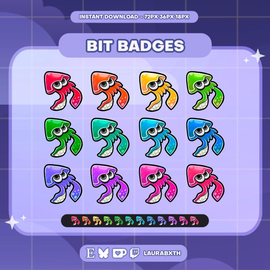 Splatoon Inkling Squid Twitch Badges | Sub/bit Stream Icons | Digital ...