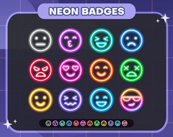 Neon Emoji Twitch Badges | Sub/Bit Stream Icons | Digital Download