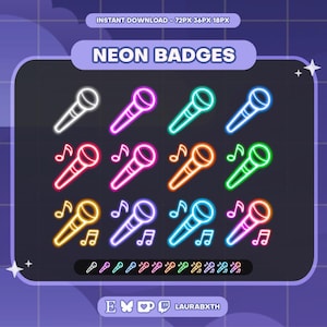 Neon Microphone Twitch Badges | Sub/Bit Stream Icons | Digital Download