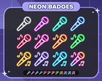 Neon Microphone Twitch Badges | Sub/Bit Stream Icons | Digital Download