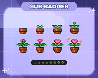Growing Flower Pixel Twitch Badges | Sub/Bit Stream Icons | Digital Download