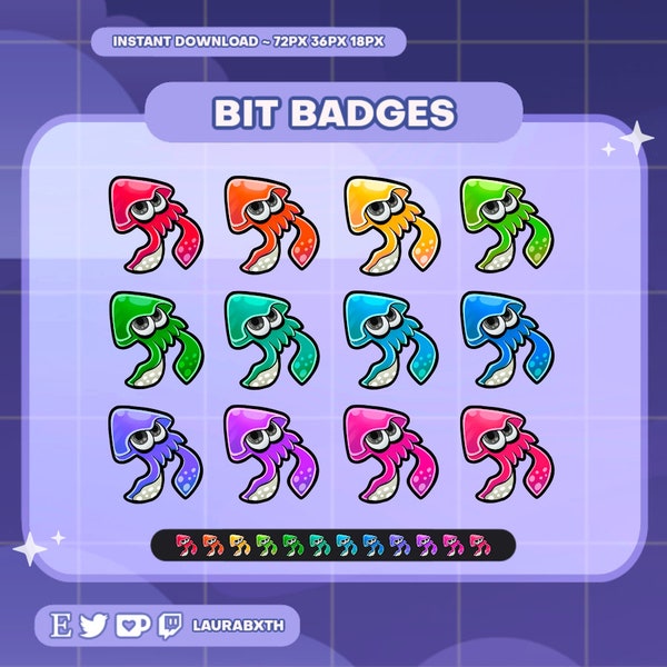 Splatoon Inkling Squid Twitch Badges | Bit Badges | Sub Badges | Stream | Gaming | Premade