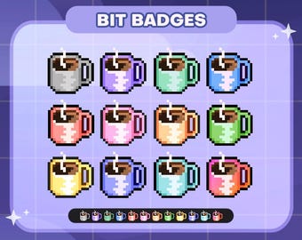 Tea/Coffee Mug Pixel Twitch Badges | Sub/Bit Stream Icons | Digital Download