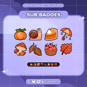 Autumnal Cottagecore Twitch Badges | Sub Badges | Bit Badges | Kawaii | Cute | Premade