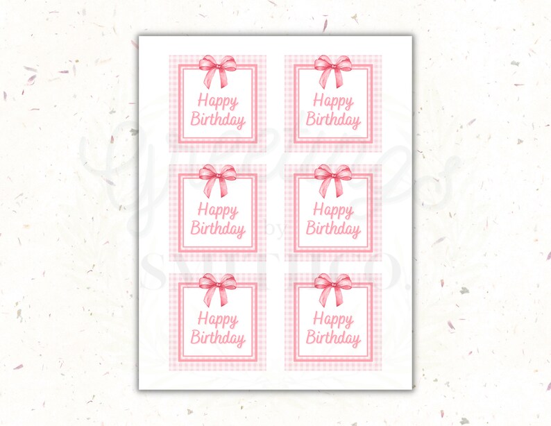 Printable Birthday Card for Kids, Printable Gift Tag, Gingham Pink Gift Tag, Classic Birthday ...