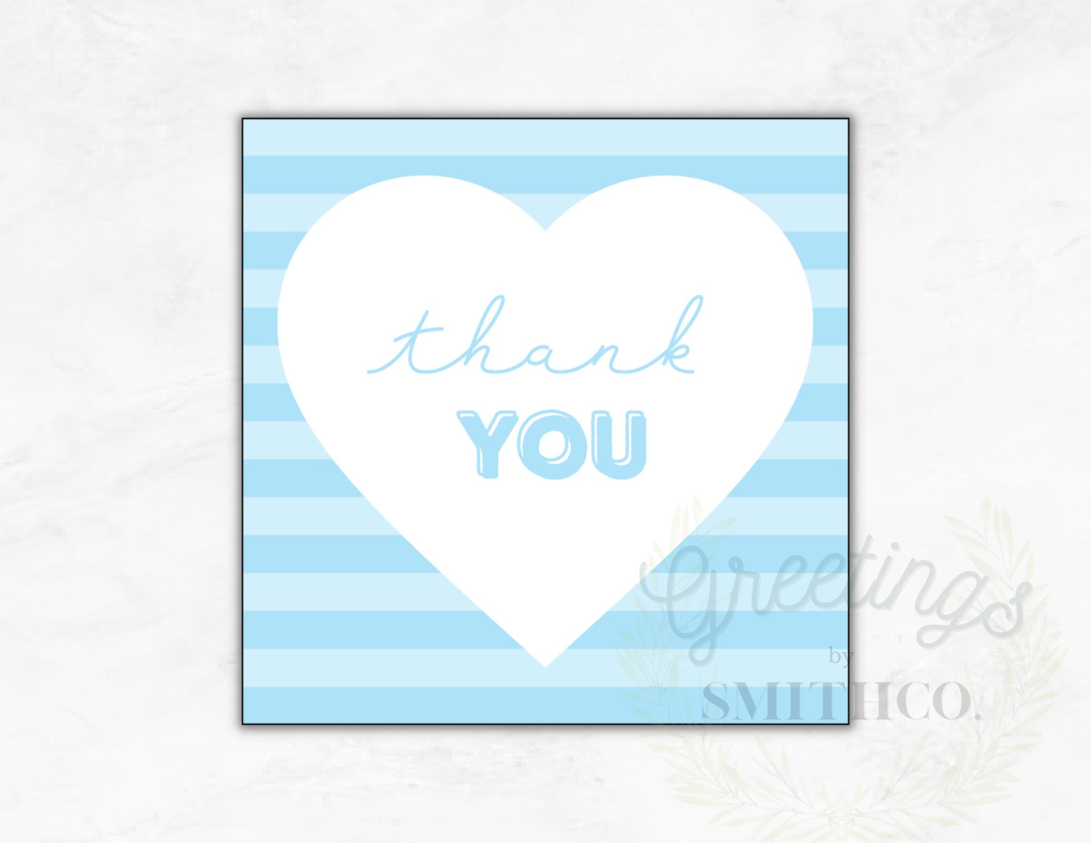 Printable Thank You Note for Kids, Printable Gift Tag, Striped Blue