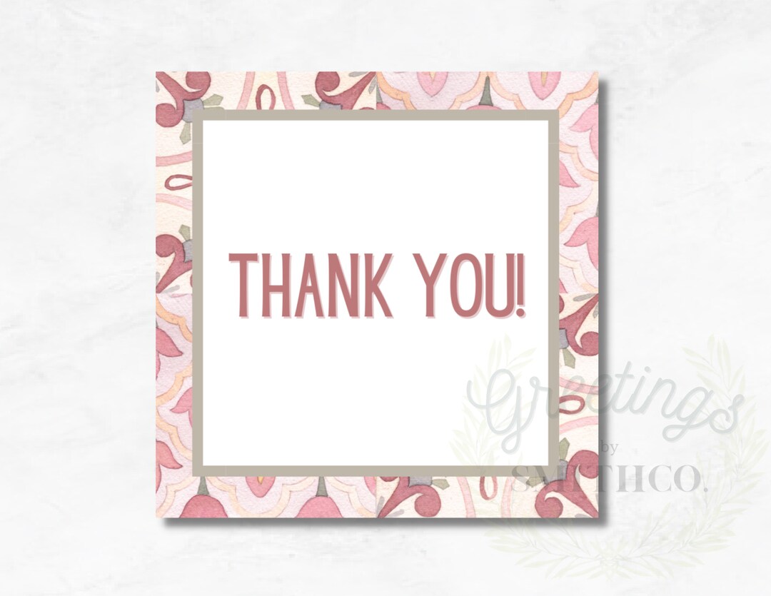 Printable Thank You Note, Printable Gift Tag, Pink Thank You Note