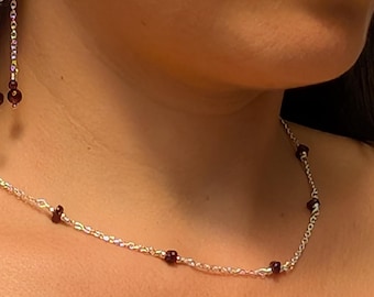 Sterling Silver Garnet Choker Necklace: Natural Stone, January Birthstone