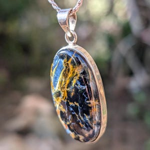 Pietersite Necklace, Sterling Silver Pietersite Pendant, Natural Pietersite Gemstone, Minimalistic Lovely Oval Jewlerry
