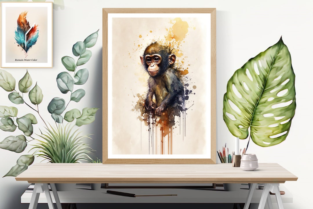 Monkey Water Color Poster, Animal Water Color Poster, Water Color Print ...