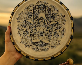 Sjamanistische Hamsa-drum met drumstok | Geitenvel-drum, Inheemse drum, Spirituele drum, Helende drum, Sjamanistische drum | Geluidstherapie, 30 cm