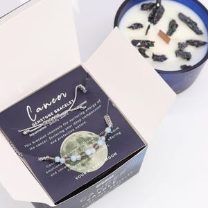 Kreeft kristalset, Zodiac kaarsen met kristallen en armband, Zodiac teken kaarsen, Zodiac sieraden, Astrologie, Zodiac kaars, Astrologisch teken