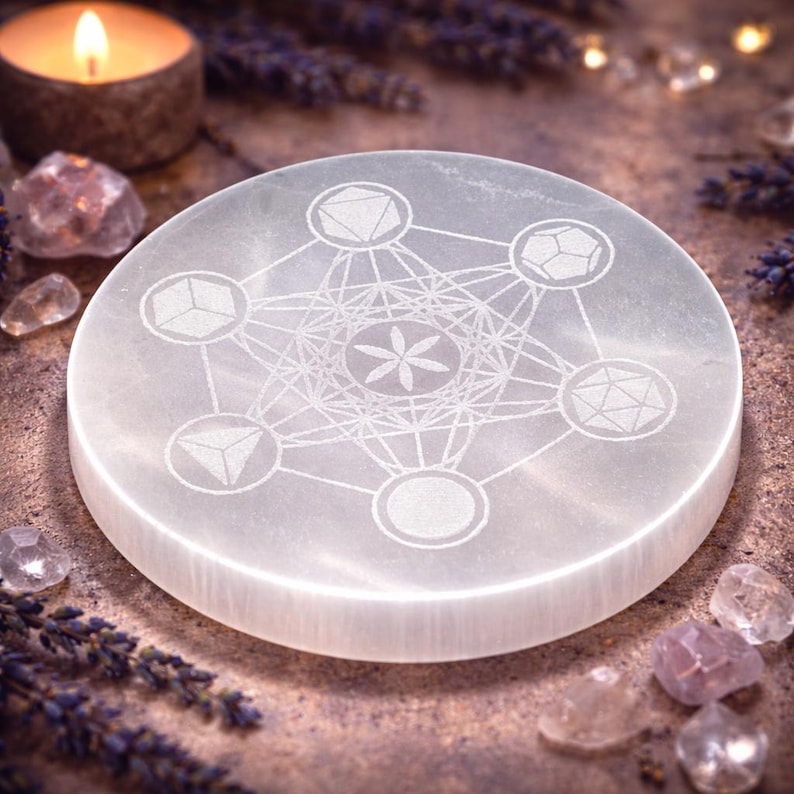 sacred geometry selenite plate