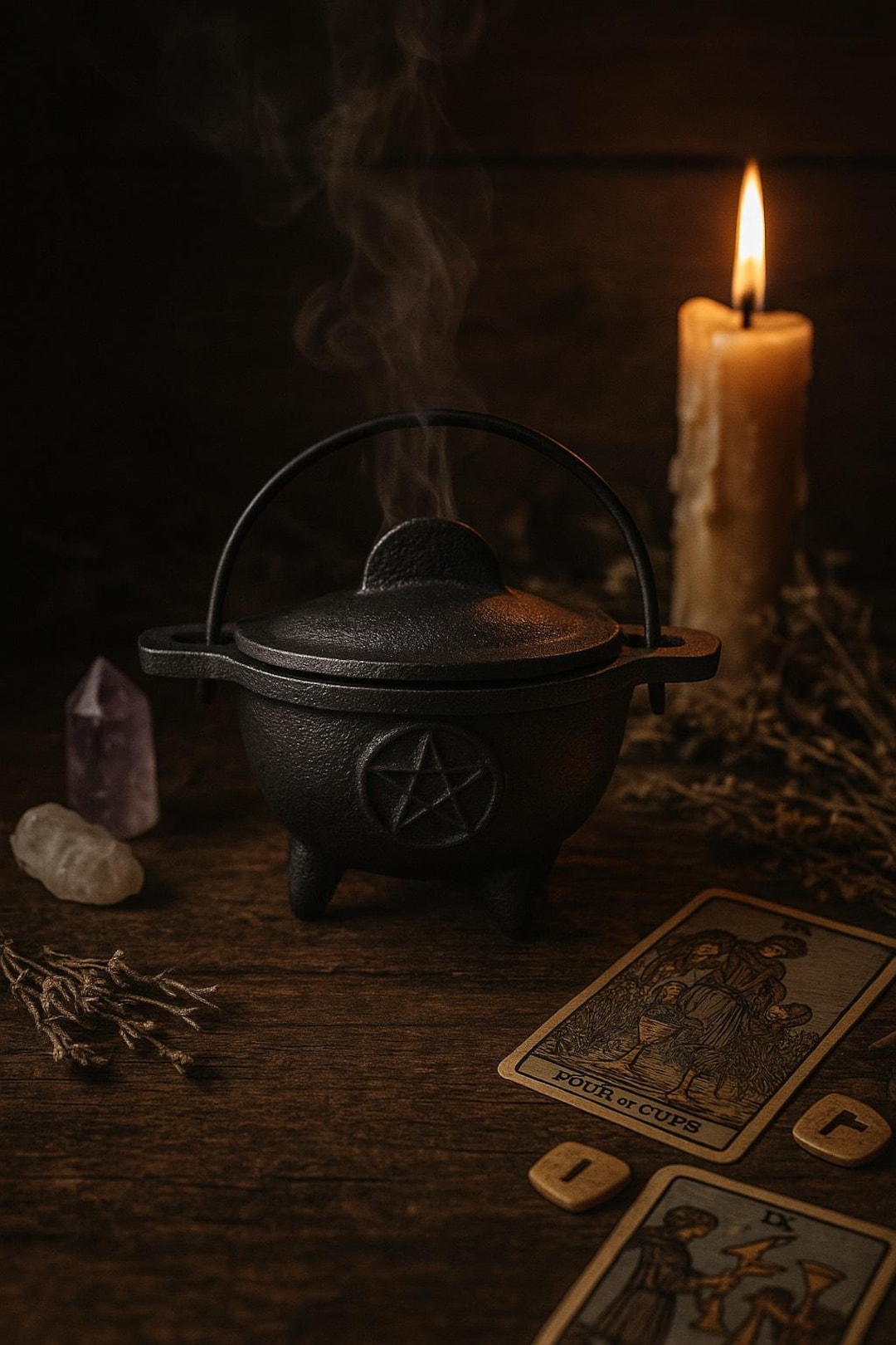 Cast Iron Cauldron With Pentagon, Mini Witchcraft Cauldron, Gothic ...