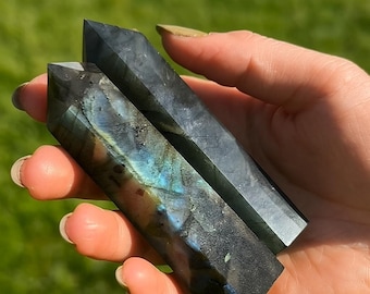 Labradoriet Punten Obelisk, Labradoriet Toren, Edelsteen Labradoriet, Labradoriet Obelisk Wand, Natuurlijke Edelsteen Labradoriet Kristalkwarts