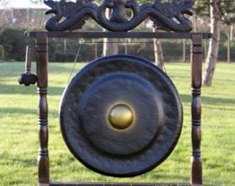 Handgemaakte Balinese meditatiegong met standaard, instrument voor klankbadtherapie, bronzen gong voor genezing, yoga en spirituele oefeningen, helende gong.