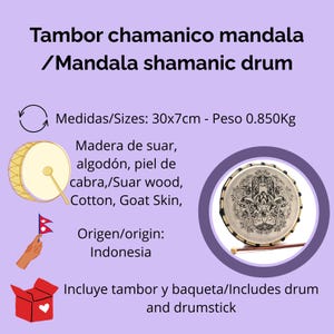 Sjamanistische Hamsa-drum met drumstok | Geitenvel-drum, Inheemse drum, Spirituele drum, Helende drum, Sjamanistische drum | Geluidstherapie, 30 cm afbeelding 4