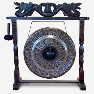 Gong de meditación grande sobre soporte marrón antiguo - 80cm - Negro