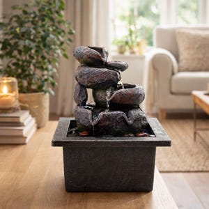 Mini bordsfontän för vattenfall | 20 cm inomhusavslappningsfontän med rinnande vattenljud | Feng Shui skrivbordsdekor för lugn och fokus