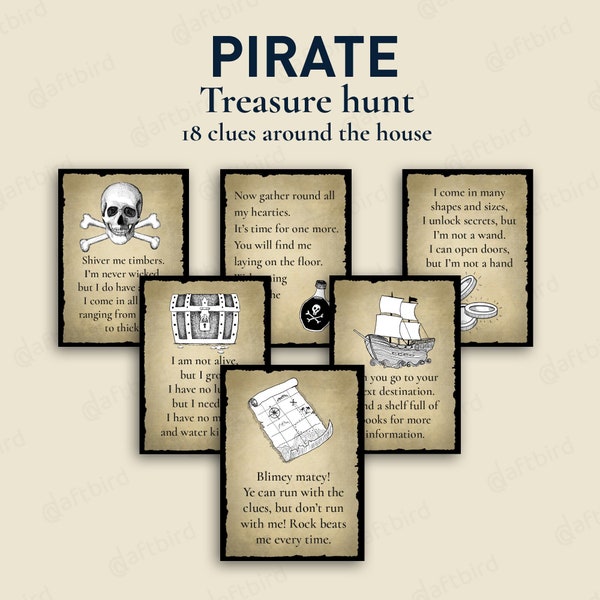 Pirate treasure hunt / scavenger hunt printable instant download for clues around the house