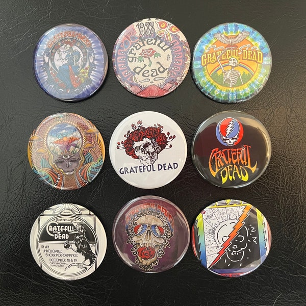 GRATEFUL DEAD Themed 2.25" Pinback BUTTONS - Choose your style - Deadhead Gift Idea - Concert Swag - Band Pins - Band Buttons - Dead Gift