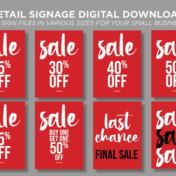 DOWNLOAD & PRINT I Retail Sale Sign Bundle I Store Signs I Posters I Minimalist Design I Retail Marketing I Multiple Sizes