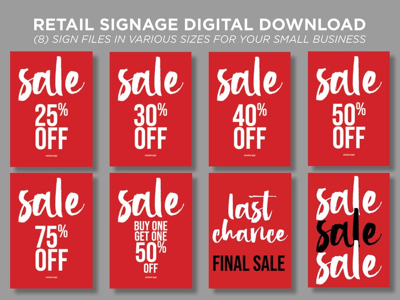 DOWNLOAD &amp; PRINT I Retail Sale Sign Bundle I Store Signs I Posters I ...