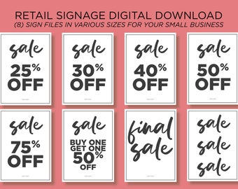 DOWNLOAD & PRINT  I Retail Sale Sign Bundle I Store Signs I Posters I Minimalist Design I Retail Marketing I Multiple Sizes