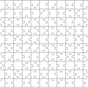 May include: A blank white jigsaw puzzle with 100 pieces. The puzzle is made of cardboard and has a white background with black lines.