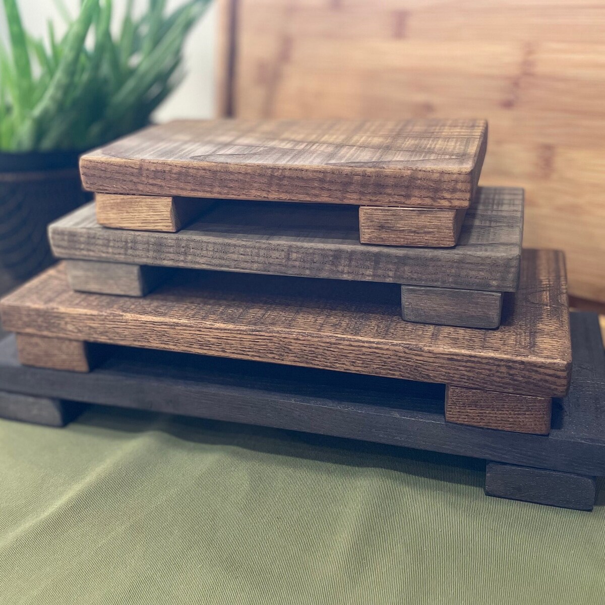 Wood Riser Tray Vanity Stand Farmhouse- Dark Walnut, 5 1/2 X 16 inches