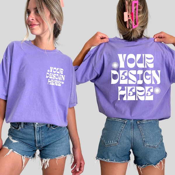 Front and back comfort colors c1717 violet mockup words on back mockup comfort color tshirt mockup back of shirt mockup c1717 back mockup