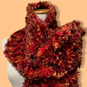 Handmade Double Knit Red Fuzzy Scarf