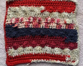 Crocheted Red, White and Blue Bobble Stitch Scrubby Dishcloth