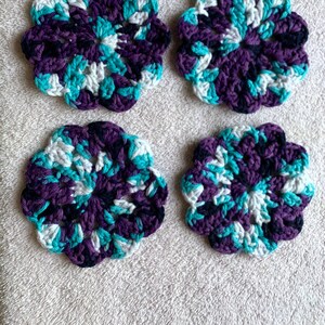 Crochet Drink Coasters Flower Purple and Teal (4)